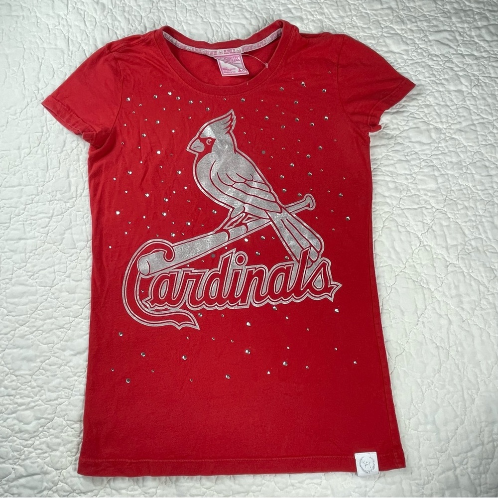 🔥NWOT Y2K PINK Victoria’s Secret St.Louis Cardinals Rhinestones Red Shirt Sz XS